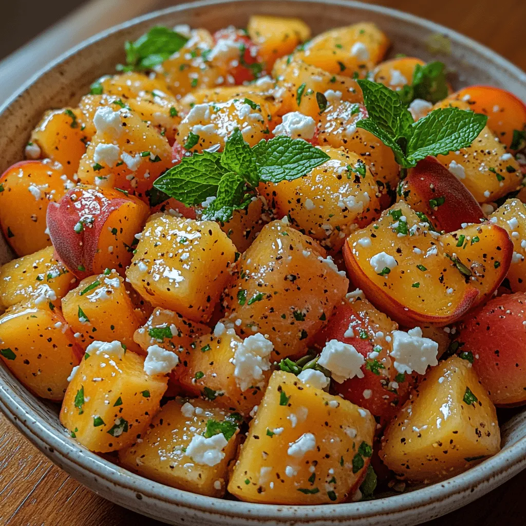 As the warm sun shines down and the days grow longer, there's nothing quite like a refreshing salad to cool you off and invigorate your senses. The Peachy Melon Bliss Salad is a celebration of summer’s bounty, combining the sweet, juicy flavors of ripe peaches and watermelon with a tangy twist of feta cheese and the refreshing essence of fresh mint. This vibrant dish not only looks stunning on the plate but also offers a delightful medley of textures and tastes that will transport you straight to sunny afternoons spent outdoors.