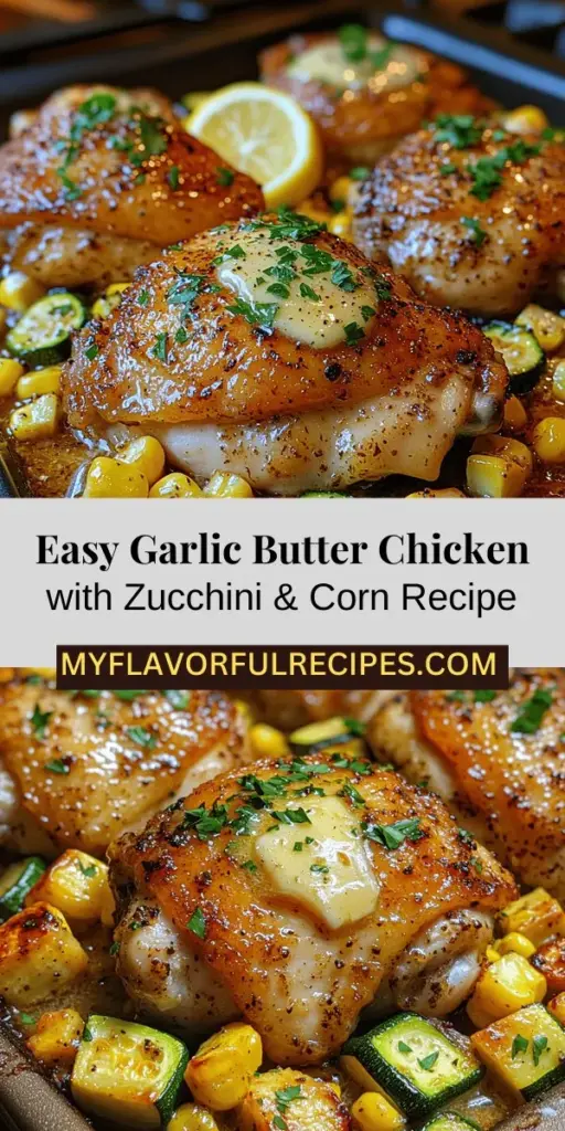 Discover the deliciousness of Garlic Butter Chicken with Zucchini & Corn Delight, a quick and nutritious meal that’s perfect for busy lifestyles. This recipe combines succulent chicken thighs, vibrant zucchini, and sweet corn in a rich garlic butter sauce. Packed with protein and essential nutrients, it caters to family dinners and meal prep. Enjoy the mouthwatering flavors and easy preparation while nourishing your body with this wholesome dish!