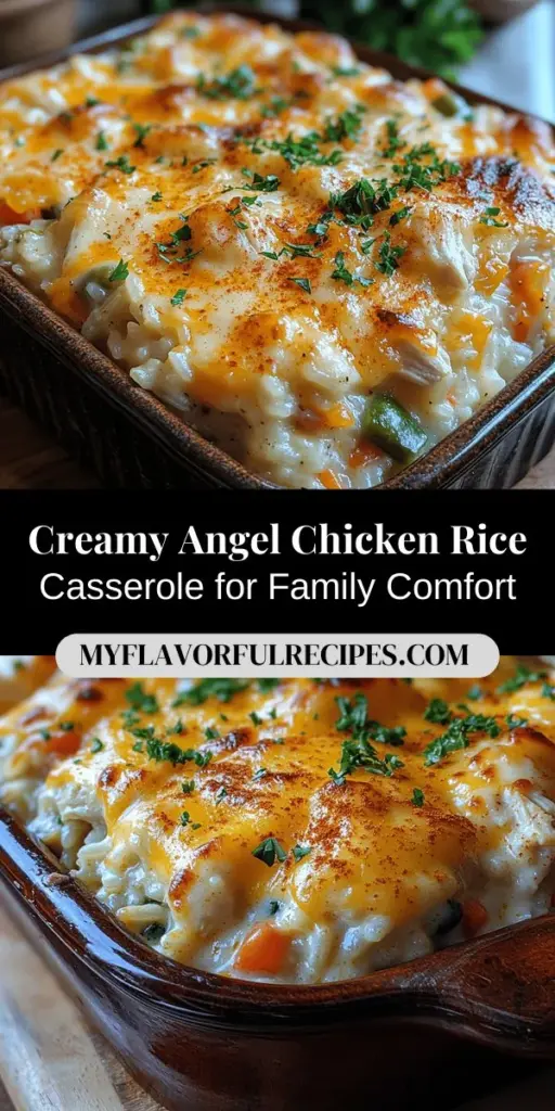 Discover the ultimate comfort food with the Creamy Angel Chicken Rice Casserole, a simple yet flavorful dish perfect for family dinners and gatherings. This hearty casserole combines tender rotisserie chicken, creamy sauces, and nutritious mixed vegetables, all melded with fluffy rice. Easy to prepare and built to satisfy, it's a versatile recipe that brings everyone together around the table. Enjoy a meal that feels like a warm hug in a bowl!