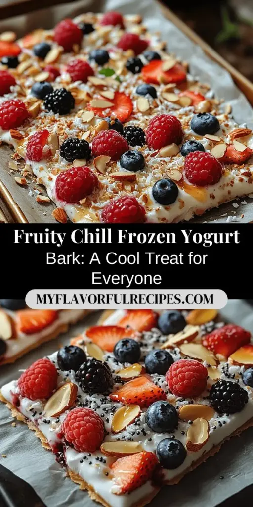 Discover the joy of making Fruity Chill Frozen Yogurt Berry Bark, a delightful and healthy dessert that’s perfect for any season. This easy recipe allows you to customize it with your favorite fruits, nuts, and sweeteners, making it suitable for various dietary needs. Packed with protein and antioxidants, this colorful treat is not only visually appealing but also nutritious. Perfect for family gatherings or a guilt-free snack, it's a must-try for dessert lovers!