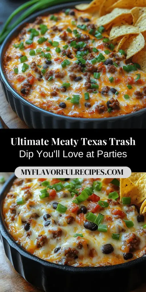Discover the Ultimate Meaty Texas Trash Dip, a crowd-pleaser that's perfect for your next gathering! This hearty dip combines savory ground beef, spicy pork sausage, and a creamy blend of cheeses, along with black beans and zesty tomatoes for incredible flavor and texture. Ideal for pairing with tortilla chips or veggies, this dish is not only easy to make but also brings everyone together for delicious moments. Elevate your snack game with this Texas classic that guarantees to impress!