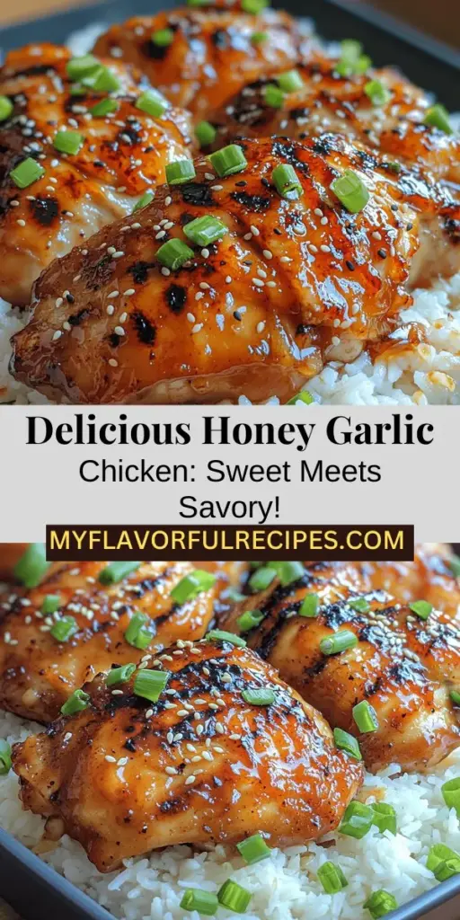 Discover the mouthwatering taste of Sweet & Savory Honey Garlic Chicken! This easy-to-make recipe features tender chicken thighs coated in a sticky and aromatic sauce made from honey, soy sauce, garlic, and ginger. Perfect for family dinners or entertaining friends, this dish combines sweet and savory flavors that everyone will love. With fresh ingredients and simple preparation steps, you're just minutes away from a gourmet meal that's sure to impress. Enjoy a delightful dining experience with this irresistible chicken dish!