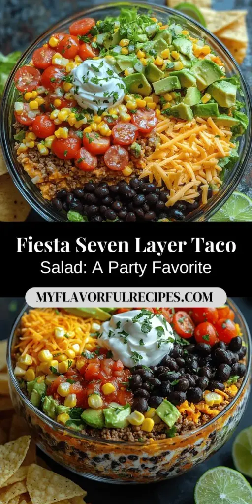 Discover the vibrant and delicious Fiesta Seven Layer Taco Salad, perfect for parties, barbecues, and family dinners. This visually stunning dish boasts layers of fresh ingredients, including ground beef or turkey, black beans, corn, and colorful veggies, making it versatile and customizable for all dietary preferences. Enjoy the delightful combination of flavors and textures that this salad offers, bringing everyone together for a tasty experience. Dive into the recipe and get ready to impress your guests!