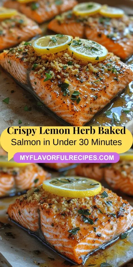 Bring excitement to your dinner table with this Crispy Lemon Herb Baked Salmon recipe! A perfect blend of crispy panko crust and zesty lemon flavor makes this dish a standout choice for any occasion. It’s not only quick to prepare, taking under 30 minutes, but also packed with health benefits, rich in omega-3 fatty acids and protein. Pair it with roasted veggies or a fresh salad for a complete meal. Enjoy a nutritious feast that’s both delicious and easy to make!