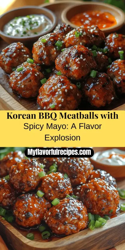 Discover the deliciousness of Korean BBQ Meatballs with a zesty Spicy Mayo Dip! These savory meatballs blend ground beef and pork with aromatic ingredients, creating a juicy bite brimming with sweet, spicy, and umami flavors. The creamy dip, made with mayonnaise and gochujang, complements the meatballs perfectly. Perfect for family dinners or gatherings, this recipe is a fun introduction to Korean cuisine, offering a culinary adventure right in your kitchen!
