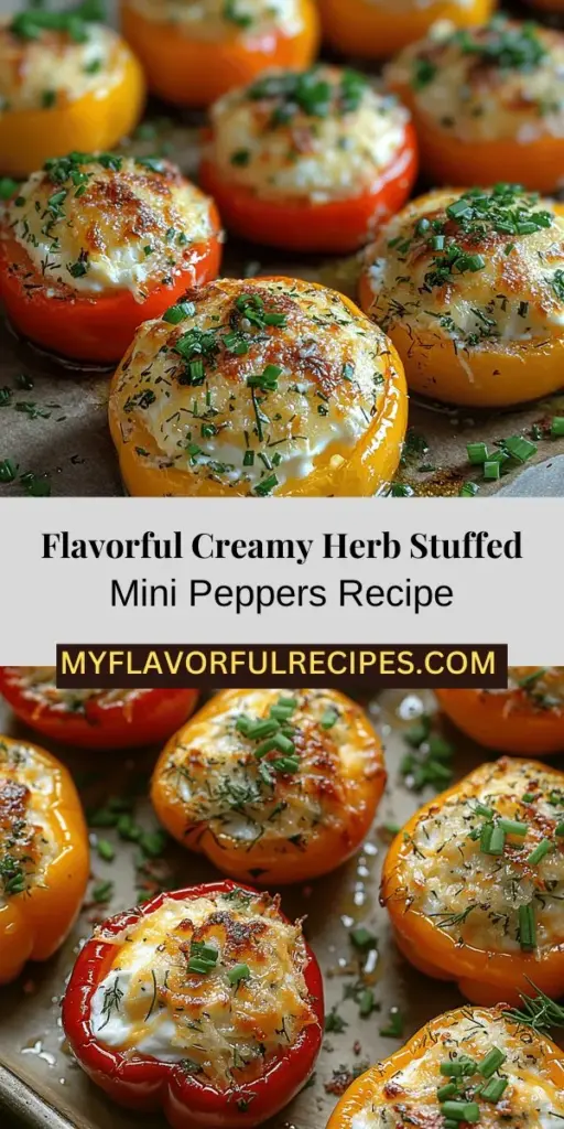 Discover the vibrant and delicious world of Creamy Herb Delight Stuffed Mini Peppers! This easy-to-make appetizer is perfect for any occasion, boasting eye-catching colors and a flavor explosion that will wow your guests. Packed with fresh herbs and a creamy cheese filling, these mini peppers are both nutritious and satisfying. Whether you're hosting a party or enjoying a cozy night in, this dish is sure to elevate your culinary game. Enjoy a guilt-free indulgence that promotes healthy eating!