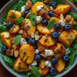 As the summer sun casts its warm glow, vibrant flavors and fresh produce take center stage in kitchens and picnics alike. One dish that embodies the essence of summer is the Blueberry Peach Feta Salad. This delightful salad combines the sweetness of ripe peaches, the burst of juicy blueberries, and the creaminess of feta cheese, creating a symphony of flavors that tantalizes the taste buds. The salad is not only visually appealing with its array of colors but also brimming with nutrients, making it a perfect choice for summer gatherings, outdoor picnics, or a light yet satisfying meal.