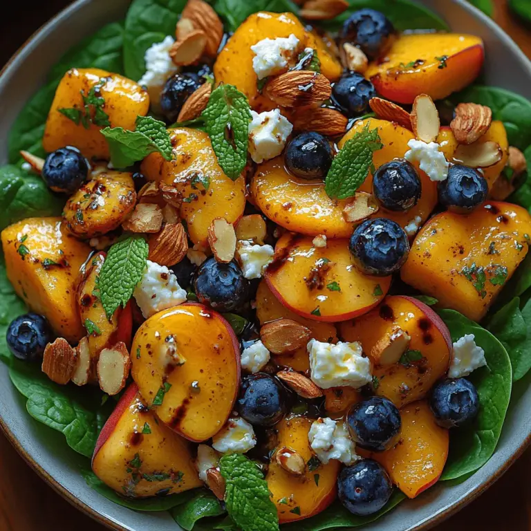As the summer sun casts its warm glow, vibrant flavors and fresh produce take center stage in kitchens and picnics alike. One dish that embodies the essence of summer is the Blueberry Peach Feta Salad. This delightful salad combines the sweetness of ripe peaches, the burst of juicy blueberries, and the creaminess of feta cheese, creating a symphony of flavors that tantalizes the taste buds. The salad is not only visually appealing with its array of colors but also brimming with nutrients, making it a perfect choice for summer gatherings, outdoor picnics, or a light yet satisfying meal.