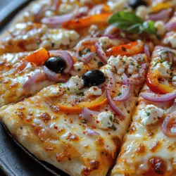 What sets the Fiery Mediterranean Pizza apart from traditional varieties is its distinctive flavor profile that combines the heat of spices and the richness of Mediterranean ingredients. Imagine a crispy crust topped with zesty marinara sauce, creamy mozzarella, tangy feta, and a colorful medley of vegetables—each bite bursting with flavor. The addition of red pepper flakes and a selection of fresh herbs elevates this pizza, making it a perfect choice for those who enjoy a spicy kick.