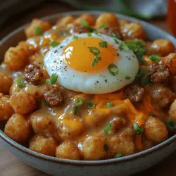 The Tater Tot Breakfast Bowl with Sausage Gravy is a delightful and indulgent breakfast option that brings warmth and comfort to the table. Imagine starting your day with a bowl filled with crispy tater tots, savory sausage gravy, fluffy scrambled eggs, and a sprinkle of cheese. This dish is not just a meal; it's an experience that combines texture and flavor, making it a perfect choice for busy mornings or leisurely weekend brunches with family and friends.