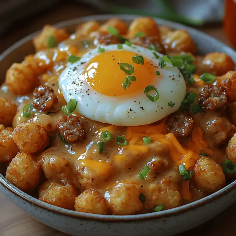 The Tater Tot Breakfast Bowl with Sausage Gravy is a delightful and indulgent breakfast option that brings warmth and comfort to the table. Imagine starting your day with a bowl filled with crispy tater tots, savory sausage gravy, fluffy scrambled eggs, and a sprinkle of cheese. This dish is not just a meal; it's an experience that combines texture and flavor, making it a perfect choice for busy mornings or leisurely weekend brunches with family and friends.