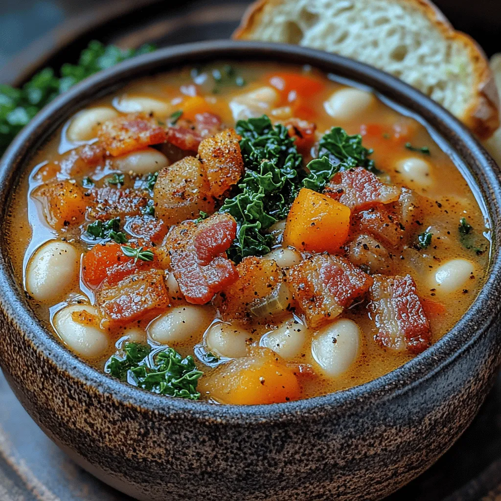 In the realm of culinary delights, comfort food holds a special place in our hearts. It evokes feelings of warmth, nostalgia, and satisfaction, serving as a source of solace during challenging times or simply offering a delightful escape from the hustle and bustle of daily life. Among the myriad of comfort food options, soups stand out with their ability to nourish both body and soul. Enter <strong>Smoky White Bean Bliss Soup</strong> – a hearty and nutritious dish that perfectly embodies the essence of comfort food, making it an ideal choice for any season.” /></p>
</p>
<h3>Sautéing the Vegetables</h3>
</p>
<p>To create a rich and flavorful Smoky White Bean Bliss Soup, the first step is to sauté the vegetables properly. This process is crucial as it extracts maximum flavor from each ingredient, setting a robust foundation for the rest of the soup. Begin by heating your olive oil in a large, heavy-bottomed pot over medium heat.</p>
</p>
<p>Add your chopped onions first, allowing them to soften and become translucent—about 5 minutes. This step builds sweetness and depth. Next, incorporate the carrots and celery, stirring occasionally for another 5-7 minutes. The goal here is to allow the vegetables to caramelize slightly, enhancing their natural sugars and creating a complex flavor base.</p>
</p>
<p>Once the aromatic trio is lightly browned, introduce minced garlic to the pot. Garlic cooks quickly, so stir it in for about 30 seconds until fragrant to avoid burning it. This combination of sautéed vegetables will infuse your soup with warmth and richness.</p>
</p>
<h3>Seasoning the Soup</h3>
</p>
<p>Seasoning is an art that can transform your soup from good to great. Layering flavors is key, so don’t rush this step. After sautéing the vegetables, add a generous pinch of salt and pepper to enhance their natural flavors. As you build the soup, remember to season at different stages.</p>
</p>
<p>Once your vegetables are softened, it’s time to add the star of the show: the white beans. If you’re using canned beans, ensure they’re drained and rinsed to remove excess sodium. Stir them into the sautéed vegetables, allowing their creaminess to mingle with the flavors in the pot.</p>
</p>
<p>Next, sprinkle in your smoked paprika, dried thyme, and bay leaf. The smoked paprika is what will give your soup that signature smoky flavor, while thyme adds an herby note. Stir these spices in well to coat the beans and vegetables, letting them toast for about a minute before moving to the next step. This technique releases essential oils, intensifying the overall flavor profile.</p>
</p>
<h3>Simmering the Soup</h3>
</p>
<p>Now that your seasoning is in place, it’s time to add the liquid. Pour in your vegetable broth, scraping the bottom of the pot to deglaze and lift any flavorful bits stuck to the bottom. Bring the mixture to a gentle boil, then reduce the heat to a simmer.</p>
</p>
<p>Simmering is a crucial step that allows all the flavors to meld together while the beans soften further. Monitor the beans for doneness; if using dried beans, they may take up to 30 minutes to reach the desired tenderness. Canned beans will only need about 10-15 minutes to heat through. During this time, taste the soup occasionally. This is your chance to fine-tune the seasoning, adjusting salt and pepper as needed.</p>
</p>
<h3>Incorporating Greens</h3>
</p>
<p>To add some freshness and color to your soup, it’s time to incorporate greens. Kale or spinach works beautifully, both adding nutrients and a vibrant green hue. The timing for adding greens is essential; they should be added in the last 5 minutes of simmering. This ensures they maintain their texture and vitality without becoming mushy.</p>
</p>
<p>Simply stir in the chopped greens and allow them to wilt gently in the hot soup. They’ll add not just a pop of color but also a plethora of vitamins, making your soup even more nourishing.</p>
</p>
<h3>Finishing Touches</h3>
</p>
<p>Before serving your Smoky White Bean Bliss Soup, it’s crucial to give it a final taste. This is your moment to adjust seasoning—perhaps a little more salt, a dash of pepper, or even a splash of lemon juice for brightness. If you used a bay leaf, don’t forget to remove it at this point; it’s not meant to be eaten.</p>
</p>
<p>For a final flourish, consider drizzling a bit of extra virgin olive oil over each bowl before serving. This not only adds flavor but also enhances the visual appeal.</p>
</p>
<h3>Serving Suggestions</h3>
</p>
<h4>Presentation</h4>
</p>
<p>When it comes to serving your Smoky White Bean Bliss Soup, presentation matters. Ladle the soup into bowls and garnish with freshly chopped parsley or a sprinkle of smoked paprika for an eye-catching touch. A dollop of crème fraîche can also add a creamy richness, balancing the smokiness of the soup.</p>
</p>
<h4>Pairing with Bread</h4>
</p>
<p>Pair your soup with a hearty crusty bread for a complete meal. A rustic sourdough or a warm baguette works perfectly, allowing you to soak up every last drop of the delicious broth. For a twist, try serving it with garlic bread or a slice of focaccia topped with herbs for an added layer of flavor.</p>
</p>
<h3>Nutritional Analysis</h3>
</p>
<p>The Smoky White Bean Bliss Soup is not only delicious but also packed with nutrients. Per serving (approximately 1 cup), the soup contains around 200 calories, making it a filling yet light option.</p>
</p>
<p>Key nutritional highlights include:</p>
<p>– <strong>Protein</strong>: White beans are an excellent source of plant-based protein, providing about 12 grams per serving.</p>
<p>– <strong>Fiber</strong>: With around 8 grams of dietary fiber, this soup supports digestion and keeps you feeling full.</p>
<p>– <strong>Vitamins and Minerals</strong>: Rich in vitamins A and C, along with iron and potassium, this soup offers substantial health benefits that contribute to overall well-being.</p>
</p>
<h3>Versatility of the Recipe</h3>
</p>
<p>One of the greatest advantages of Smoky White Bean Bliss Soup is its versatility. This recipe can easily be adapted to suit various dietary preferences. For a vegetarian version, simply ensure your vegetable broth is free from animal products.</p>
</p>
<p>If you’re looking to spice things up, consider adding a pinch of cayenne pepper or a dash of hot sauce for some heat. You can also experiment with different greens—Swiss chard or collard greens can make excellent substitutes. Additionally, this soup serves as a fantastic base for other ingredients. Feel free to toss in leftover vegetables, grains like quinoa or farro, or even diced tomatoes for a heartier dish.</p>
</p>
<h3>Conclusion</h3>
</p>
<p>The Smoky White Bean Bliss Soup is a delightful, nourishing meal that warms both the heart and soul. With its smoky undertones, creamy beans, and vibrant greens, it’s a comforting dish that showcases the beauty of homemade soups.</p>
</p>
<p>There’s something incredibly satisfying about crafting a meal from scratch—it’s not just about feeding the body but also nurturing the spirit. Whether you enjoy it on a chilly day or serve it as a comforting dinner for friends and family, this soup embodies wholesome goodness. So gather your ingredients, embrace the cooking process, and enjoy every spoonful of this blissful creation.</p>
</div>