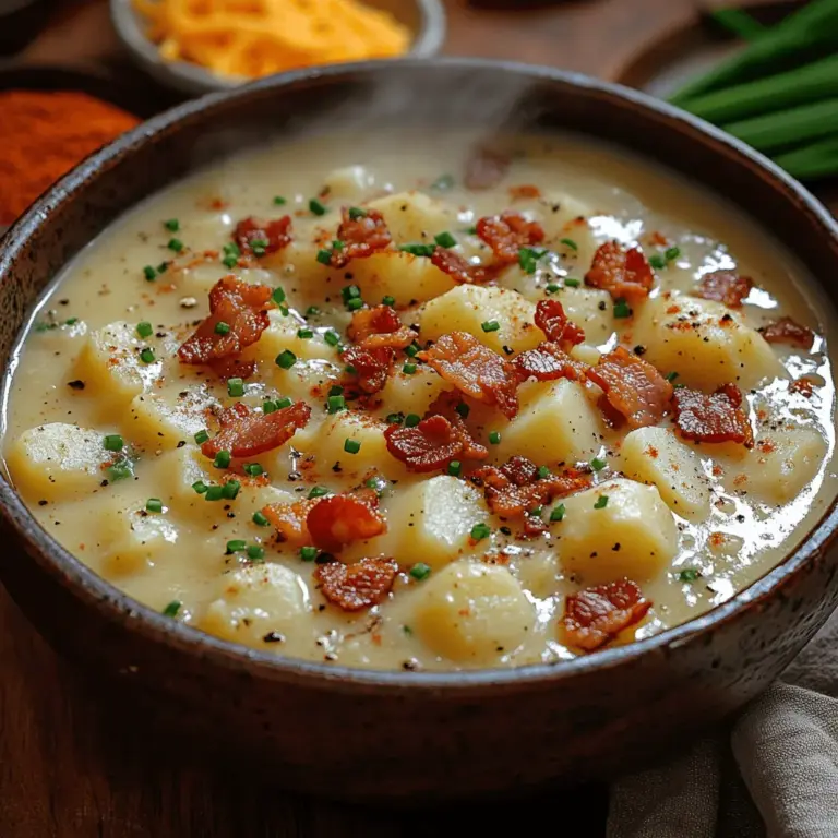 When the temperature starts to drop and the days grow shorter, there's nothing quite like a warm bowl of soup to provide comfort and solace. Enter the Cozy Potato Bacon Bliss Soup—a delightful blend of hearty potatoes, rich bacon, and creamy goodness that is sure to become a staple in your household. This recipe is a treasure trove of flavors that meld beautifully, creating a dish that is both satisfying and nourishing. Whether you’re curling up on the couch with a good book or gathering around the table with loved ones, this soup is perfect for chilly days when you need a little extra warmth.