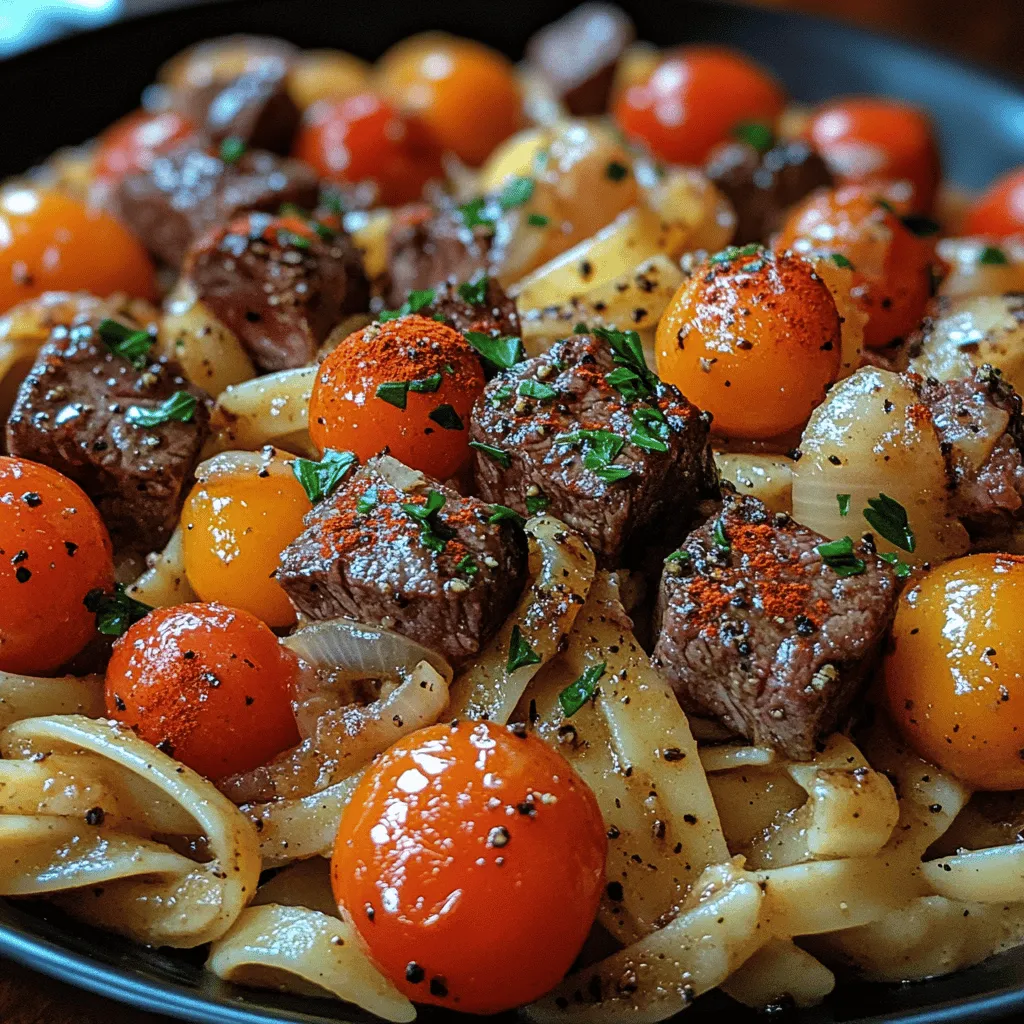 Imagine the comforting embrace of a creamy pasta dish, rich with savory flavors and enticing aromas. Now, picture that same pasta adorned with tender pieces of steak, kissed by the warmth of garlic and the sweet tang of cherry tomatoes. Welcome to the world of Sweet & Smoky Garlic Butter Steak Pasta, a dish that beautifully marries the heartiness of steak with the comforting texture of fettuccine, all enveloped in a luscious sauce. This delightful fusion not only satisfies your hunger but also tantalizes your taste buds with a symphony of flavors.
