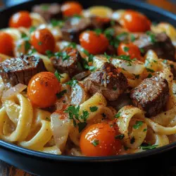 Imagine the comforting embrace of a creamy pasta dish, rich with savory flavors and enticing aromas. Now, picture that same pasta adorned with tender pieces of steak, kissed by the warmth of garlic and the sweet tang of cherry tomatoes. Welcome to the world of Sweet & Smoky Garlic Butter Steak Pasta, a dish that beautifully marries the heartiness of steak with the comforting texture of fettuccine, all enveloped in a luscious sauce. This delightful fusion not only satisfies your hunger but also tantalizes your taste buds with a symphony of flavors.