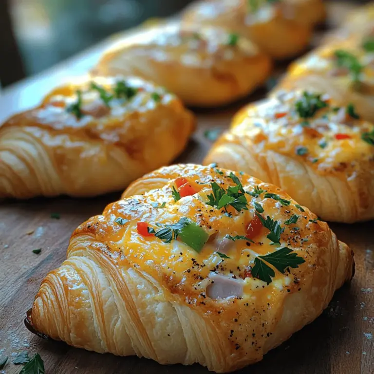Imagine biting into a warm, flaky croissant that holds a treasure trove of savory goodness within. Baked Breakfast Croissant Boats are essentially crescent rolls molded into a boat shape and filled with an array of breakfast staples, such as eggs, meats, and vegetables. This breakfast option is not only visually appealing but also versatile, making it suitable for a variety of occasions. Whether you're a busy family looking for a quick meal during the week or a brunch enthusiast ready to impress your guests, these croissant boats can cater to your needs perfectly.