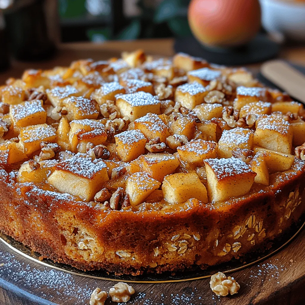 As the leaves change color and the air turns crisp, autumn invites us to indulge in the warm comforts of home, particularly through baking. The act of measuring, mixing, and creating delightful treats can be a source of joy and relaxation during this season. One such treat that embodies the essence of fall is the <strong>Autumn Delight Oatmeal Apple Cake</strong>. This cake is not just any dessert; it represents a harmonious blend of wholesome ingredients and comforting flavors that celebrate the bounty of the harvest.” /></p>
</p>
<h3>Baking the Cake</h3>
</p>
<p>Once you have prepared your batter for the Autumn Delight Oatmeal Apple Cake, it’s time to bake it to perfection. Preheat your oven to 350°F (175°C). This temperature is ideal for allowing the cake to rise beautifully while ensuring that the apples and oats blend seamlessly into a moist and flavorful treat.</p>
</p>
<h4>Detailed Instructions on Baking Time and Temperature</h4>
</p>
<p>Pour the prepared batter into a greased 9×13-inch baking pan, spreading it evenly to ensure uniform cooking. Bake the cake in the preheated oven for about 40 to 45 minutes. This baking time is critical; too short will leave you with an undercooked center, while too long can result in a dry cake.</p>
</p>
<h4>Explanation of Doneness</h4>
</p>
<p>To check if your cake is ready, insert a toothpick or a cake tester into the center of the cake. If it comes out clean or with a few moist crumbs (not wet batter), your cake is done. If the toothpick emerges with wet batter, return the cake to the oven for an additional 5 to 10 minutes, checking periodically. Another sign of doneness is a golden-brown crust around the edges and a slight spring back when gently pressed in the center.</p>
</p>
<h4>Importance of Cooling</h4>
</p>
<p>Once removed from the oven, let the cake cool in the pan for about 10 to 15 minutes. This cooling period is crucial for several reasons. First, it allows the cake to set, making it easier to slice without crumbling. Second, cooling enhances the flavor as the steam escapes, concentrating the sweetness and spices in the cake. After the initial cooling, transfer the cake to a wire rack to cool completely. This step is important to avoid sogginess on the bottom.</p>
</p>
<h3>Serving Suggestions</h3>
</p>
<p>Now that your Autumn Delight Oatmeal Apple Cake is baked and cooled, it’s time to think about presentation and serving.</p>
</p>
<h4>Ideas for Presentation</h4>
</p>
<p>For a simple yet elegant presentation, dust the top of the cooled cake with powdered sugar using a fine mesh sieve. This adds a touch of sophistication and contrast against the warm tones of the cake. Alternatively, serve slices with a dollop of freshly whipped cream or a scoop of vanilla ice cream on the side. The creaminess of the whipped cream or ice cream perfectly balances the dense texture of the cake, making each bite even more enjoyable.</p>
</p>
<h4>Pairing Suggestions</h4>
</p>
<p>When it comes to beverages, consider pairing this delightful cake with a warm cup of chai tea, freshly brewed coffee, or a glass of spiced apple cider. The warmth and spices in these drinks complement the cake’s flavors beautifully, enhancing the overall experience. If you’re hosting a gathering, setting up a beverage station with these options can create a cozy atmosphere that invites guests to linger.</p>
</p>
<h4>Storage Tips</h4>
</p>
<p>To keep your cake fresh and delicious, store any leftovers in an airtight container at room temperature for up to three days. If you wish to extend its shelf life, you can refrigerate it for up to a week. For longer storage, consider freezing slices. Wrap each piece in plastic wrap and then place them in a freezer-safe bag. When you’re ready to enjoy a slice, allow it to thaw at room temperature or warm it in the microwave for a few seconds to revive its freshly baked flavor.</p>
</p>
<h3>Nutritional Information</h3>
</p>
<p>Understanding the nutritional benefits of your Autumn Delight Oatmeal Apple Cake can help you appreciate it even more.</p>
</p>
<h4>Overview of Nutritional Benefits of Key Ingredients</h4>
</p>
<p>This cake is not just a delightful dessert; it’s also packed with nutritious ingredients. Oats are a fantastic source of fiber, which can help maintain digestive health and keep you full for longer. Apples, rich in dietary fiber and vitamin C, offer antioxidant properties that support overall health. The spices used in the recipe, such as cinnamon, not only enhance flavor but also provide anti-inflammatory benefits.</p>
</p>
<h4>Health Benefits of Oats and Apples</h4>
</p>
<p>Incorporating oats into your diet can lead to improved heart health due to their ability to lower cholesterol levels. Apples, particularly with the skin on, contribute to a healthy gut microbiome and may help regulate blood sugar levels. This cake allows you to enjoy these benefits in a deliciously satisfying way.</p>
</p>
<h4>Discussing Optional Nuts for Added Protein and Healthy Fats</h4>
</p>
<p>For those looking to boost the nutritional profile even further, consider adding chopped nuts to the batter or as a topping. Walnuts or pecans offer healthy fats and additional protein, complementing the cake’s flavor while enhancing its texture. Just remember to chop them coarsely to avoid overpowering the other ingredients.</p>
</p>
<h4>Caloric Content and Serving Size Considerations</h4>
</p>
<p>While enjoying treats is part of a balanced diet, being mindful of portion sizes is essential. Each slice of this cake contains approximately 200-250 calories, depending on the size of the slice and any additional toppings. Enjoying a moderate portion alongside a healthy beverage can make this dessert a delightful treat without straying too far from your dietary goals.</p>
</p>
<h3>Why This Cake is Perfect for Autumn</h3>
</p>
<p>The Autumn Delight Oatmeal Apple Cake perfectly encapsulates the essence of fall, making it an ideal dessert for the season.</p>
</p>
<h4>Cultural Significance of Apples in Fall Traditions</h4>
</p>
<p>Apples have always held a special place in autumn traditions, from apple picking excursions to festive harvest celebrations. This cake honors that tradition, allowing you to incorporate fresh, seasonal apples into your baking. Each bite is a reminder of the cozy gatherings and crisp air that characterize this beautiful season.</p>
</p>
<h4>The Comforting Nature of Baked Goods During the Cooler Months</h4>
</p>
<p>As the weather turns cooler, baked goods provide a sense of comfort and warmth. The aroma of spices wafting through your kitchen as the cake bakes is enough to evoke feelings of nostalgia and happiness. This cake is perfect for enjoying on chilly evenings or sharing with loved ones during family gatherings, enhancing the feeling of togetherness that autumn brings.</p>
</p>
<h4>Idea of Sharing the Cake with Family and Friends During Gatherings</h4>
</p>
<p>Baking this cake is not just about satisfying your sweet tooth; it’s also about creating memories. Whether you’re hosting a fall-themed dinner party or simply enjoying a quiet evening at home, sharing this cake with family and friends brings joy and warmth to any occasion. It’s a delightful centerpiece that sparks conversation and creates lasting memories around the table.</p>
</p>
<h3>Conclusion</h3>
</p>
<p>In summary, the Autumn Delight Oatmeal Apple Cake is a celebration of the season’s rich flavors and comforting textures. Each bite offers a delightful combination of moist cake, tender apples, and warm spices, making it the perfect dessert for any autumn gathering.</p>
</p>
<p>Baking this cake not only fills your home with an enticing aroma, but it also creates an opportunity to bond with loved ones over homemade treats. The joy of sharing a slice of this cake, whether with a cup of tea or coffee, embodies the warmth of the autumn season.</p>
</p>
<p>We encourage you to try this recipe and experience the delightful flavors and heartwarming moments it can bring. Enjoy the process of baking, and let the Autumn Delight Oatmeal Apple Cake become a cherished addition to your fall traditions.</p>
</div>