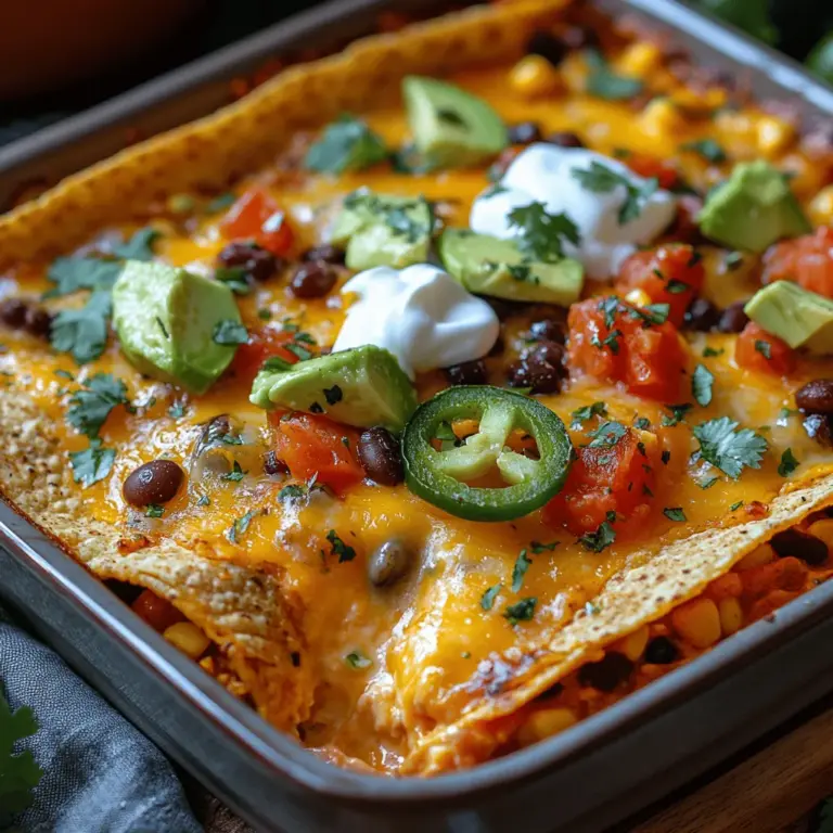 Taco Fiesta Casserole is a delightful and hearty dish that brings the vibrant flavors of traditional tacos into a convenient, easy-to-serve casserole form. Perfect for family gatherings, casual dinners, or potlucks, this recipe is designed to satisfy even the most discerning palates. The combination of seasoned ground meat, hearty beans, fresh vegetables, and copious amounts of melted cheese creates a dish that not only looks appealing but tastes fantastic.