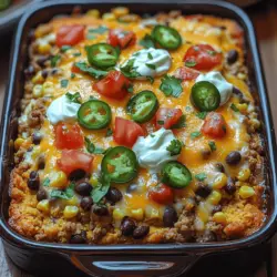 At its core, the Savory Cornbread Taco Bake is a dish that combines the rich textures of cornbread with the vibrant tastes of taco ingredients. Imagine a warm, golden cornbread crust cradling a savory filling of seasoned ground meat, beans, and corn, all topped with melty cheese and your choice of fresh toppings. This dish is a celebration of flavors that can transport you to the heart of Mexican and Southern cuisine in every bite.
