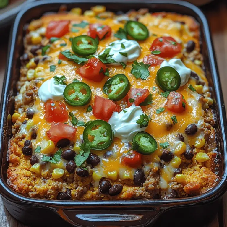 At its core, the Savory Cornbread Taco Bake is a dish that combines the rich textures of cornbread with the vibrant tastes of taco ingredients. Imagine a warm, golden cornbread crust cradling a savory filling of seasoned ground meat, beans, and corn, all topped with melty cheese and your choice of fresh toppings. This dish is a celebration of flavors that can transport you to the heart of Mexican and Southern cuisine in every bite.