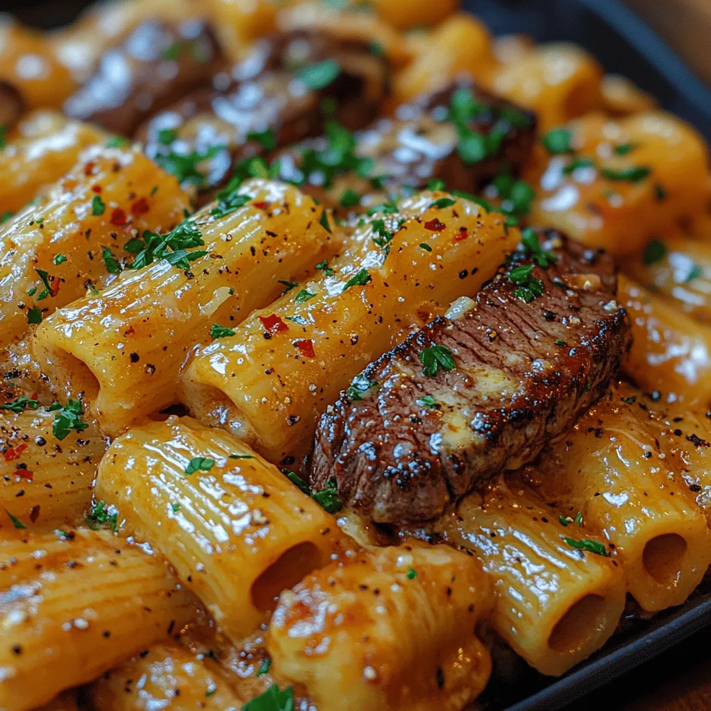 What makes Garlic Butter Steak Parmesan Rigatoni stand out is its ability to combine robust flavors with a satisfying texture. The creamy sauce envelops each piece of rigatoni, while the tender sirloin steak adds a meaty richness that elevates the dish. With the aromatic notes of garlic and the luxurious touch of butter, every bite feels indulgent.