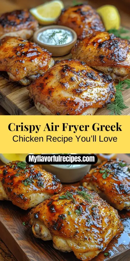 Indulge in the Mediterranean Breeze Air Fryer Greek Chicken, a delicious and healthy dish that captures the essence of Greek cuisine. This easy recipe highlights tender, juicy chicken thighs marinated in a zesty blend of olive oil, lemon, garlic, and aromatic herbs, then air-fried for a crispy finish. Perfect for quick weeknight dinners, serve it with a refreshing Greek yogurt dipping sauce and your choice of sides for a flavorful experience that embodies the vibrant Mediterranean diet. Enjoy wholesome eating without the fuss!