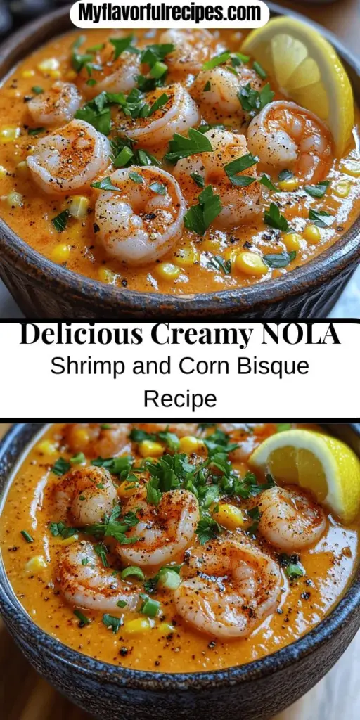 Experience the comforting flavors of New Orleans with this Creamy NOLA Shrimp & Corn Bisque recipe. This rich and velvety dish highlights the best of Southern cooking, featuring tender shrimp and sweet corn combined with aromatic vegetables and bold seasonings. Perfect for any occasion, this bisque embodies the vibrant culinary heritage of New Orleans and promises to transport you to its lively streets with every spoonful. Discover how to bring this delicious taste of the South to your table!