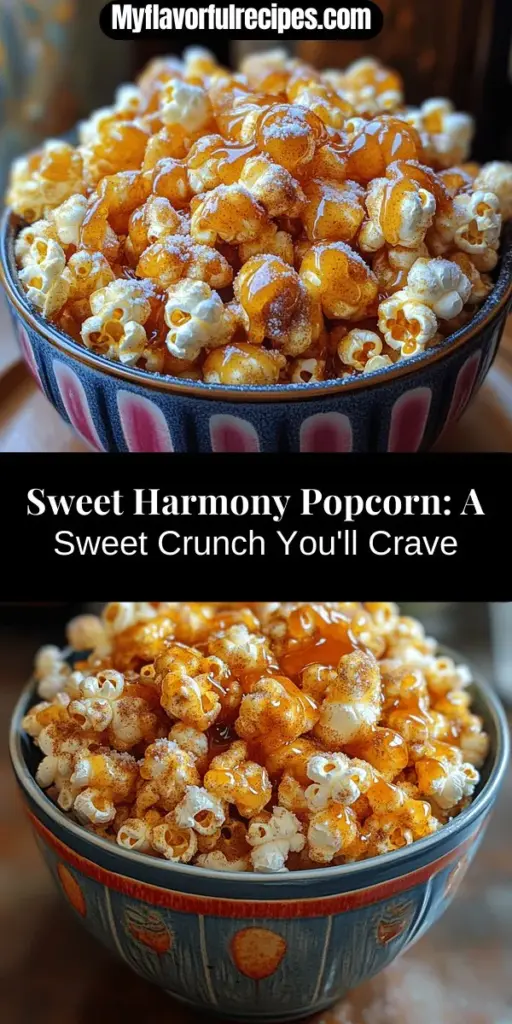 Indulge in Sweet Harmony Popcorn, a delightful snack that combines the perfect blend of popcorn, honey, and cinnamon for a sweet twist on a classic treat. This easy-to-make recipe is not only delicious but also a healthier option, thanks to its simple ingredients and whole grain base. Whether you're enjoying movie nights or hosting a party, this versatile popcorn will impress your guests and satisfy your sweet cravings. Get ready to elevate your snacking experience!
