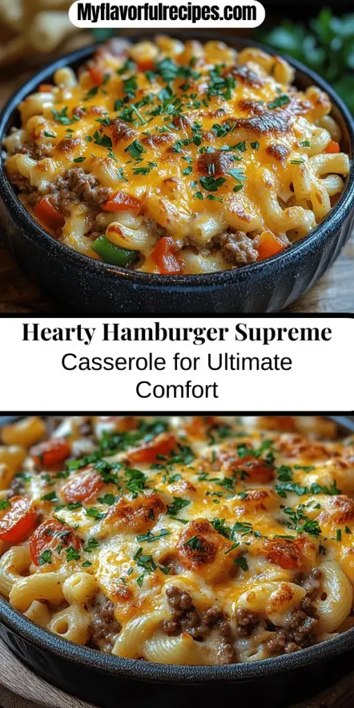 Discover the comforting delight of Hamburger Supreme Casserole, a hearty dish perfect for any occasion. This one-pan wonder combines ground beef, fresh vegetables, tender pasta, and gooey cheese for an irresistible meal that warms the soul. Easy to make and customize, it’s ideal for busy weeknights or family gatherings. With its rich flavors and satisfying ingredients, this casserole is sure to become a favorite at your dinner table. Enjoy it fresh or save leftovers for later!
