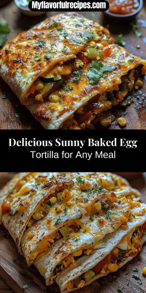 Discover the delightful Sunny Baked Egg Tortilla, a versatile dish that's perfect for breakfast, brunch, or a light dinner. This recipe combines eggs, fresh vegetables, and cheese for a nutritious meal that pleases the whole family. Packed with protein and essential nutrients, it's also easily adaptable for various dietary preferences. With colorful veggies and creamy cheese, every bite is not only delicious but visually appealing. Perfect for busy individuals, this dish is bound to become a kitchen staple!