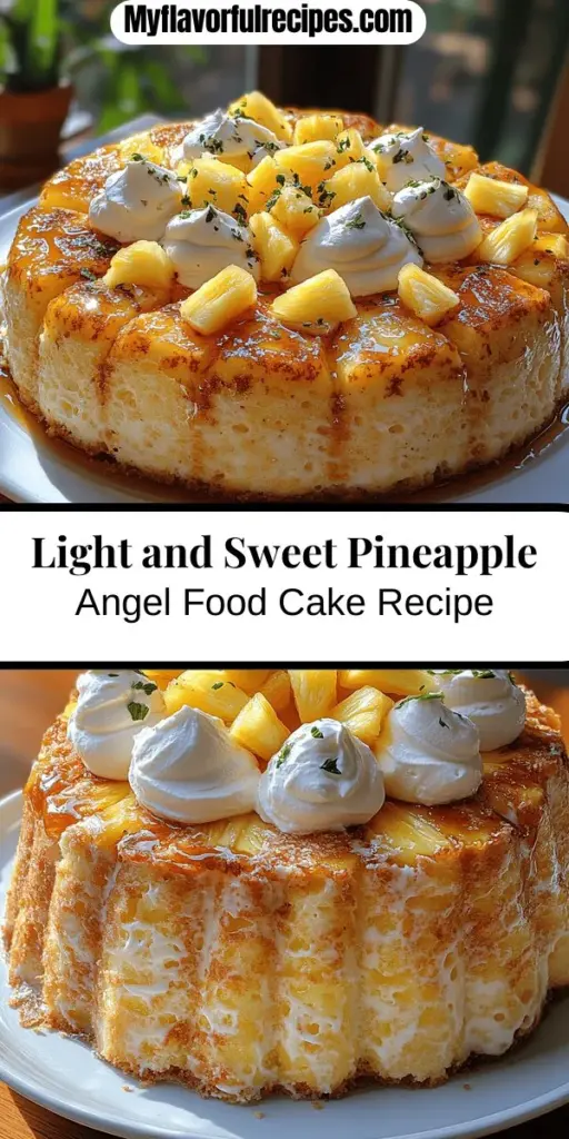 Discover the joy of baking with this Sweet and Light Pineapple Angel Food Cake recipe! This airy dessert combines the classic angel food cake's light texture with the tropical sweetness of pineapple and a hint of coconut. Perfect for summer gatherings or any celebration, this cake is easy to make and a delight to eat. Serve it with fresh pineapple and whipped cream for an elegant touch. Treat yourself and impress your guests with this guilt-free indulgence!