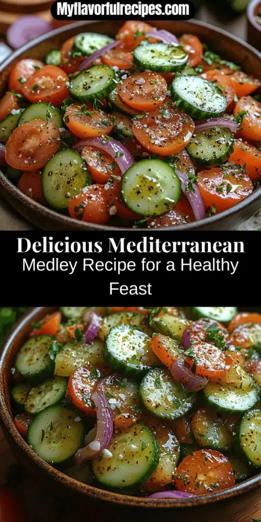 Discover the deliciously vibrant Refreshing Mediterranean Medley, a perfect side dish or appetizer that showcases the goodness of Mediterranean cuisine. Packed with fresh vegetables like cucumbers, tomatoes, and red onions, this salad is not only nutritious but also visually stunning. With a zesty dressing of olive oil and apple cider vinegar, every bite bursts with flavor. Learn how to prepare this healthy medley and enjoy its benefits while impressing your guests with its colorful presentation. Ideal for summer barbecues, picnics, or a light snack, this dish is a delightful addition to any meal.