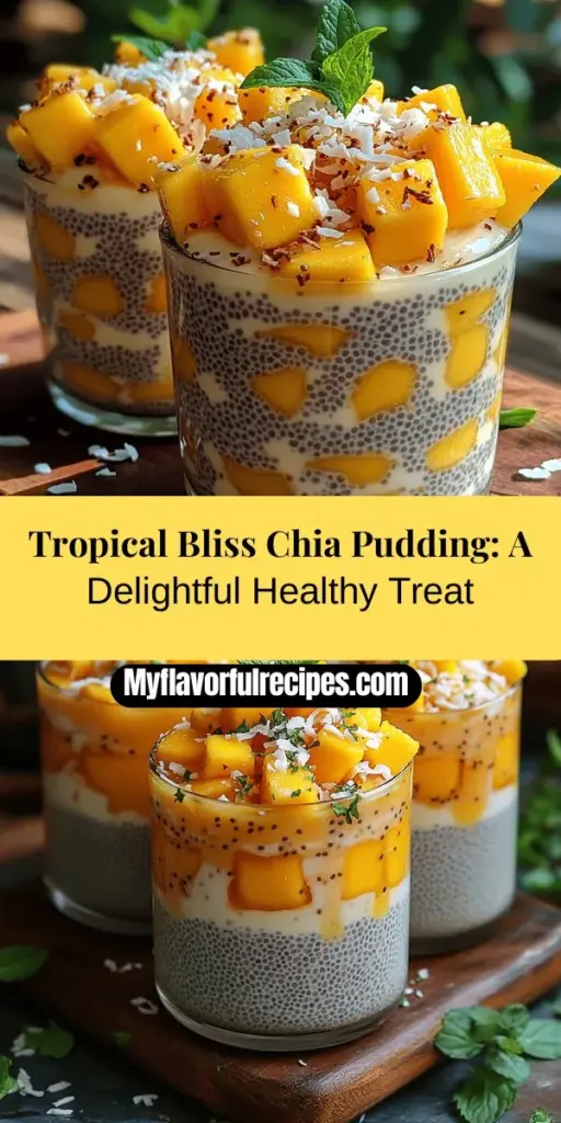 Discover the delicious world of Tropical Bliss Mango Coconut Chia Pudding, a vibrant dessert that's as healthy as it is tasty. This easy-to-make pudding features creamy coconut milk, nutrient-packed chia seeds, and sweet mangoes, making it a delightful treat for any occasion. Packed with essential vitamins and healthy fats, this customizable dish can be enjoyed as a breakfast, snack, or dessert. Dive into this tropical creation and indulge your senses!