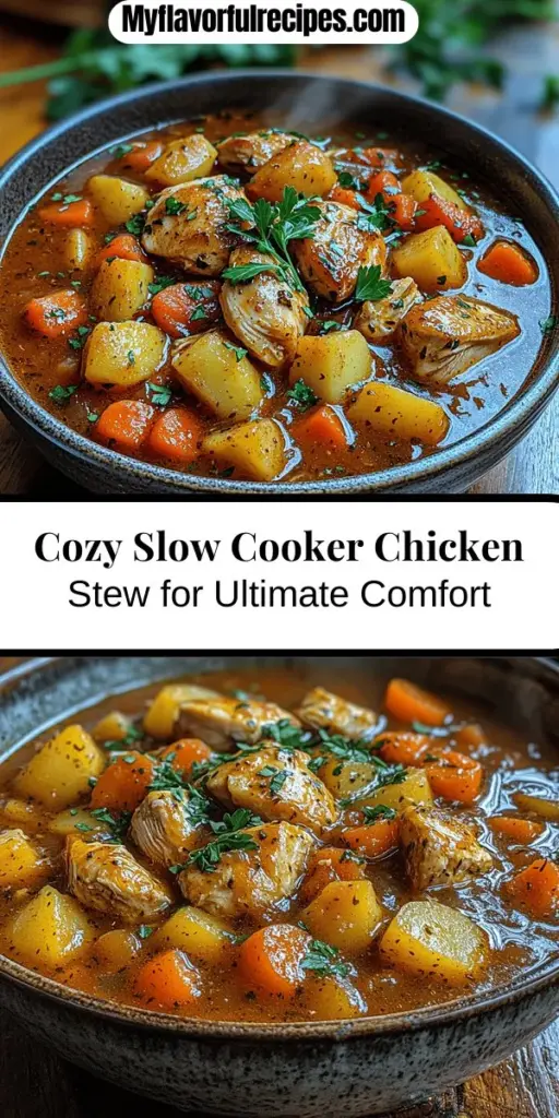 Warm up your home this season with a comforting bowl of Cozy Comfort Slow Cooker Chicken Stew. This hassle-free recipe combines tender chicken thighs, fresh vegetables, and aromatic herbs, all simmered to perfection in your slow cooker. Enjoy rich flavors without the fuss—simply set it and forget it! Packed with nutrition, this hearty stew evokes memories of family gatherings while making mealtime easy for busy schedules. Perfect for cozy evenings year-round!