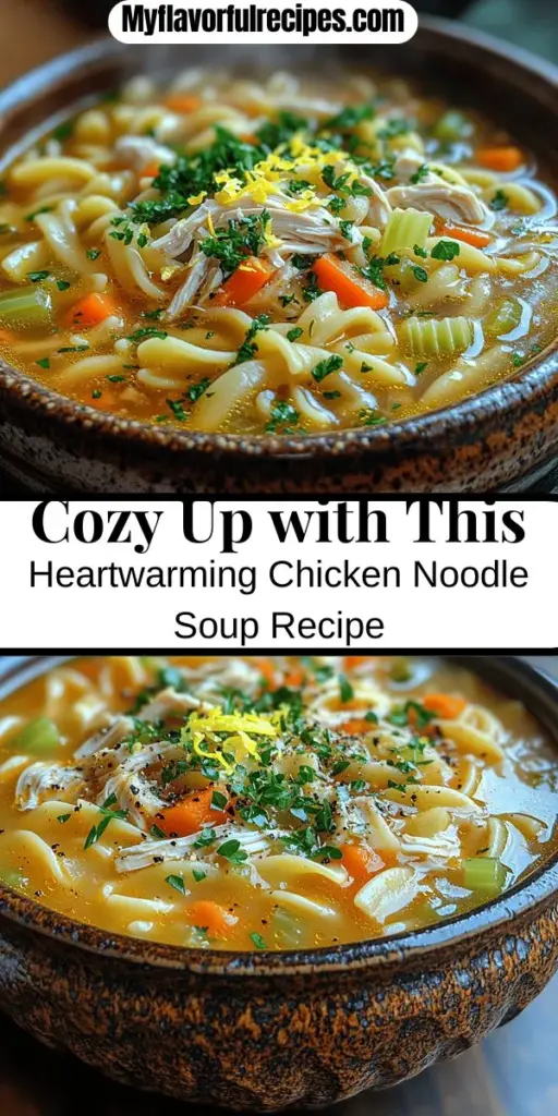 Warm up your kitchen with this delightful Cozy Chicken Noodle Soup perfect for any season! This hearty recipe blends tender rotisserie chicken, fresh vegetables, and egg noodles in a flavorful broth, crafting a comforting meal that’s easy to prepare. Discover the health benefits of each ingredient, including immune-boosting properties, and explore tips for a delicious finish. Whether you’re feeling under the weather or just craving comfort, this soup is sure to soothe your soul. Enjoy making and savoring this timeless classic!