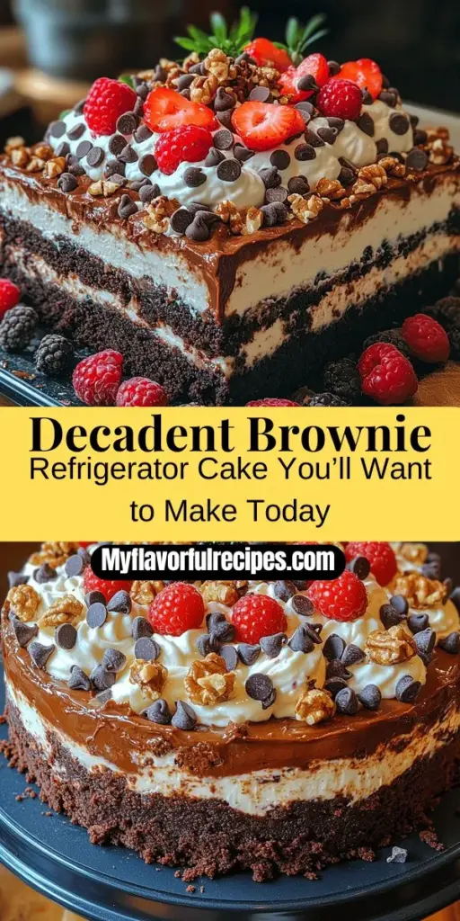Discover the world of indulgence with a decadent brownie refrigerator cake that perfectly combines rich, fudgy brownies with a creamy, luscious filling. This no-bake dessert features a delightful blend of textures and flavors, making it ideal for any celebration or a sweet treat at home. Tailor it with your favorite toppings, and enjoy a stress-free dessert that can be made ahead of time. Impress your guests and satisfy your cravings with this stunning, flavorful cake!