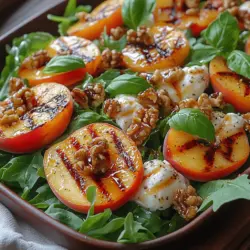 At the heart of this salad lies a harmonious blend of flavors that tantalize the taste buds. The natural sweetness of grilled peaches is enhanced by the caramelization that occurs during grilling, creating a delicious contrast to the creamy, milky texture of burrata cheese. Each bite brings together the juicy fruit with the rich, buttery cheese, complemented by the peppery notes of arugula or mixed greens.