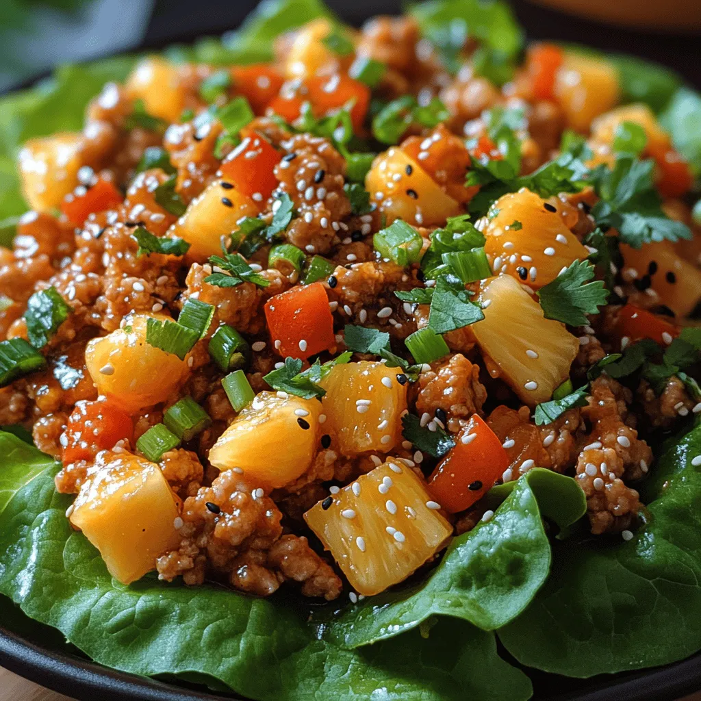 Tropical Pineapple Chicken Lettuce Wraps are a vibrant and refreshing dish that perfectly blends the savory flavor of chicken with the sweetness of fresh pineapple. This recipe is not only delicious but also light and healthy, making it a fantastic choice for anyone looking to indulge without the guilt. With its crisp lettuce leaves acting as the perfect vessel for the flavorful filling, these wraps are ideal for a variety of occasions—be it a family dinner, a casual gathering with friends, or even meal prep for the week ahead. The combination of textures and flavors in this dish will surely make it a hit at your next meal.