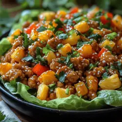 Tropical Pineapple Chicken Lettuce Wraps are a vibrant and refreshing dish that perfectly blends the savory flavor of chicken with the sweetness of fresh pineapple. This recipe is not only delicious but also light and healthy, making it a fantastic choice for anyone looking to indulge without the guilt. With its crisp lettuce leaves acting as the perfect vessel for the flavorful filling, these wraps are ideal for a variety of occasions—be it a family dinner, a casual gathering with friends, or even meal prep for the week ahead. The combination of textures and flavors in this dish will surely make it a hit at your next meal.