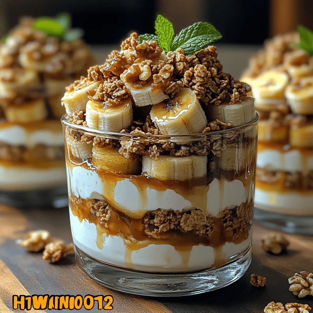 1. <strong>Gather Your Ingredients</strong>: You will need ripe bananas, butter, and a sprinkle of brown sugar for caramelization. Begin by slicing your bananas into half-inch thick rounds to ensure even cooking.” /></p>
</p>
<h3>Enhancing Flavor with Vanilla Extract</h3>
</p>
<p>Vanilla extract plays a pivotal role in elevating the flavor profile of the Caramelized Banana Parfaits. Its rich and aromatic essence complements the sweetness of the caramelized bananas while adding a warm, comforting note to the dish. When combined with other ingredients such as yogurt or whipped cream, vanilla extract enhances the overall taste and adds depth to each layer of the parfait.</p>
</p>
<p>For the best results, opt for high-quality pure vanilla extract, as it provides a more robust flavor compared to synthetic vanilla. A teaspoon of this extract can transform your parfait from ordinary to extraordinary, making each spoonful a delightful experience.</p>
</p>
<h3>Layering the Parfaits</h3>
</p>
<p>Layering is one of the most enjoyable parts of assembling your Caramelized Banana Parfaits. To create a visually appealing dessert, start with a clear glass or bowl that showcases the layers. Begin with a base layer of yogurt or whipped cream, followed by a layer of caramelized bananas, and then sprinkle granola or crushed nuts for crunch. Repeat these layers until you fill the glass, finishing with a dollop of yogurt or whipped cream on top.</p>
</p>
<p>When layering, it’s essential to keep the heights even for an attractive presentation. Use a spoon or spatula to spread each layer evenly, ensuring that every ingredient is visible. The vibrant colors of the bananas, the creamy white of the yogurt, and the golden granola create an inviting dish that is as pleasing to the eye as it is to the palate.</p>
</p>
<h3>Techniques for Creating Visually Appealing Layers</h3>
</p>
<p>To make your parfaits look Instagram-worthy, consider the following techniques:</p>
</p>
<p>1. <strong>Use Clear Glassware</strong>: Opt for parfait glasses or mason jars that allow the beautiful layers to shine through.</p>
</p>
<p>2. <strong>Uniform Layers</strong>: Aim for even layers of each ingredient. This not only looks good but helps balance the flavors with every bite.</p>
</p>
<p>3. <strong>Spoon Technique</strong>: Use a spoon to carefully place the ingredients, allowing you to control the height of each layer.</p>
</p>
<p>4. <strong>Texture Variation</strong>: Alternate between creamy, crunchy, and fruity layers to create a delightful textural contrast that enhances the eating experience.</p>
</p>
<h3>Suggested Serving Dishes for Presentation</h3>
</p>
<p>Choosing the right dish can significantly elevate the presentation of your Caramelized Banana Parfaits. Here are a few serving suggestions:</p>
</p>
<p>– <strong>Mason Jars</strong>: These are perfect for individual servings and create a rustic charm.</p>
<p>– <strong>Trifle Bowls</strong>: Ideal for larger servings, trifle bowls allow you to stack multiple layers beautifully, making it a great centerpiece for gatherings.</p>
<p>– <strong>Clear Cups</strong>: Smaller clear cups can be used for single servings, making them perfect for brunch or as a light dessert.</p>
</p>
<p>Each of these options adds its flair, ensuring your parfaits not only taste amazing but also look stunning on the table.</p>
</p>
<h3>Garnishing the Parfaits</h3>
</p>
<p>Garnishing is the final touch that can make your parfaits look professional and inviting. Here are some creative ideas for garnishing:</p>
</p>
<p>– <strong>Fresh Mint Leaves</strong>: A sprig of mint adds a pop of color and freshness that complements the sweetness of the bananas.</p>
<p>– <strong>Chocolate Shavings</strong>: For chocolate lovers, a sprinkle of dark chocolate shavings can elevate the dessert to a whole new level.</p>
<p>– <strong>Cinnamon Dusting</strong>: A light dusting of cinnamon can enhance the flavor profile, adding a hint of warmth.</p>
</p>
<h3>Ideas for Alternative Garnishes</h3>
</p>
<p>Personalizing your parfaits can make them even more special. Here are some alternative garnishes to consider:</p>
</p>
<p>– <strong>Coconut Flakes</strong>: Toasted coconut adds a tropical twist and enhances texture.</p>
<p>– <strong>Chopped Nuts</strong>: Almonds, walnuts, or pecans can add crunch and a nutty flavor.</p>
<p>– <strong>Caramel Drizzle</strong>: A drizzle of homemade or store-bought caramel sauce can intensify the sweetness and add an elegant touch.</p>
</p>
<h3>The Impact of Color and Texture in Garnishing</h3>
</p>
<p>When garnishing, consider both color and texture to make your dish visually appealing. Brightly colored fruits like raspberries or blueberries can contrast beautifully with the creamy yogurt and golden caramelized bananas. Additionally, varying textures—like the crunch from granola, the creaminess of yogurt, and the softness of fruit—create a delightful experience that encourages guests to keep digging in.</p>
</p>
<h3>Serving Suggestions</h3>
</p>
<p>Caramelized Banana Parfaits are versatile and perfect for various occasions. Here are some serving suggestions to consider:</p>
</p>
<p>– <strong>Best Occasions</strong>: These parfaits make an excellent choice for brunch, a light dessert after dinner, or even as a healthy snack during the day. Their appealing layers make them suitable for celebrations like birthdays, holidays, or casual get-togethers.</p>
</p>
<p>– <strong>Pairing with Beverages</strong>: Consider complementing the parfaits with a cup of freshly brewed coffee, a glass of cold brew, or a refreshing herbal tea. For a more festive occasion, pair with mimosas or a light sparkling wine.</p>
</p>
<p>– <strong>Substantial Breakfast or Dessert</strong>: To make your parfaits more filling, consider adding protein-rich Greek yogurt or layered oats. This can transform them into a substantial breakfast option that will keep you satisfied throughout the morning.</p>
</p>
<h3>Storage and Meal Prep Tips</h3>
</p>
<p>If you find yourself with leftovers or want to prepare in advance, here are some helpful storage tips:</p>
</p>
<p>– <strong>Storing Leftovers</strong>: Keep any leftover parfaits in an airtight container in the refrigerator. They can last for up to 2 days, but for the best texture, consume them within a day.</p>
</p>
<p>– <strong>Preparing in Advance</strong>: You can prepare the caramelized bananas ahead of time and store them separately in the refrigerator. Assemble the parfaits just before serving to maintain the freshness of the yogurt and the crunch of the granola.</p>
</p>
<h3>Best Practices for Maintaining Texture and Flavor</h3>
</p>
<p>To maintain the texture and flavor of your parfaits, avoid assembling them too far in advance. If you know you’ll have leftovers, keep the granola separate until you are ready to serve to prevent it from becoming soggy. Additionally, add fresh ingredients only when you are ready to enjoy the parfait, ensuring that every bite is as delightful as the first.</p>
</p>
<h3>Nutritional Information</h3>
</p>
<p>Understanding the nutritional value of your ingredients can enhance your enjoyment of the Caramelized Banana Parfaits. Here’s an overview:</p>
</p>
<p>– <strong>Health Benefits</strong>: Bananas are a great source of potassium, vitamin C, and dietary fiber, promoting a healthy digestive system. Greek yogurt offers probiotics and protein, vital for muscle repair and gut health.</p>
</p>
<p>– <strong>Caloric Breakdown</strong>: A typical serving of Caramelized Banana Parfait can contain around 300-400 calories, depending on the ingredients used. This includes approximately 15-20 grams of protein, 40-50 grams of carbohydrates, and 10-15 grams of fat.</p>
</p>
<p>– <strong>Suggestions for Healthier Alternatives</strong>: You can reduce the caloric content by using low-fat yogurt or plant-based alternatives. Additionally, consider using natural sweeteners like honey or maple syrup instead of added sugars in the caramelization process.</p>
</p>
<h3>Conclusion</h3>
</p>
<p>In conclusion, the Caramelized Banana Parfaits offer a delightful combination of flavors and textures that will please any palate. The warm and sweet caramelized bananas, creamy yogurt, and crunchy granola create an irresistible treat that’s perfect for any occasion.</p>
</p>
<p>Don’t hesitate to try this simple yet impressive recipe at home; it’s an excellent way to indulge in a delicious dessert or a healthy breakfast. The joy of creating and enjoying homemade desserts is unparalleled, and these parfaits are sure to bring smiles to your table. Dive into the experience of crafting your own Caramelized Banana Parfaits, and relish in the delightful flavors that will keep you coming back for more.</p>
</div>