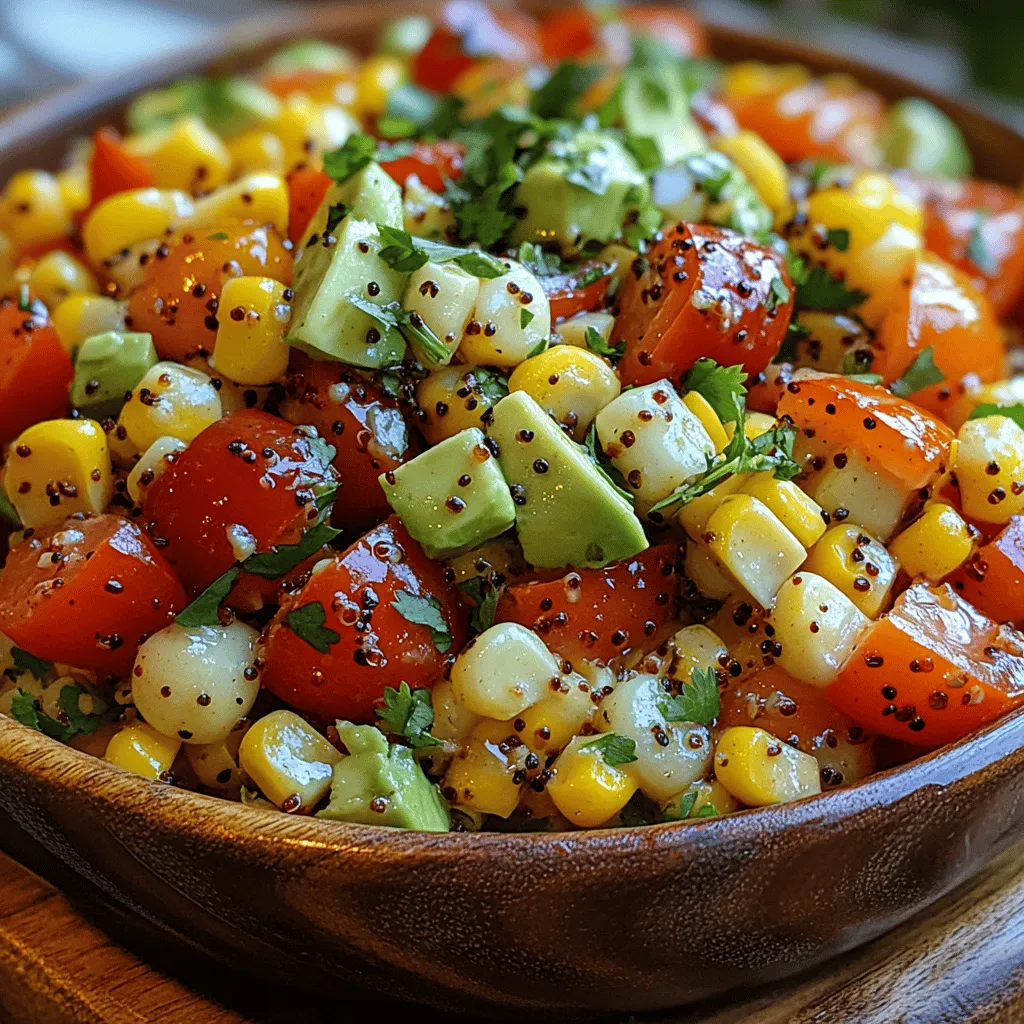 The Fiery Fiesta Roasted Red Pepper and Corn Salad is a vibrant and flavorful dish that brings a delightful mix of textures and tastes to your table. This salad is not just a feast for the eyes; it’s a celebration of summer flavors, combining the sweetness of fresh corn, the smoky allure of roasted red peppers, and a medley of crisp vegetables. Perfect for summer gatherings, barbecues, or even as a healthy side dish for weeknight dinners, this recipe will have everyone coming back for seconds.