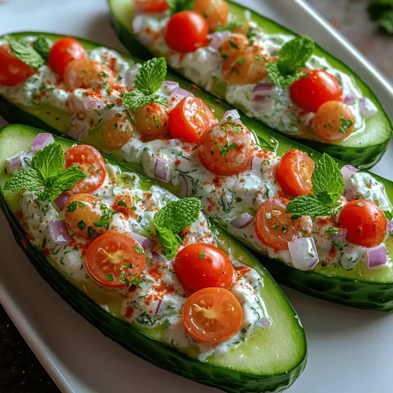 At the heart of our Smoky Cucumber Tzatziki Boats lies the English cucumber, known for its mild flavor and refreshing crunch. Unlike their common counterparts, English cucumbers are longer, have a thinner skin, and are virtually seedless. This unique characteristic makes them ideal for creating refreshing boats that not only hold their shape but also provide a delightful crunch without overwhelming the palate.