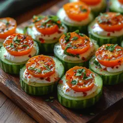 Creating the perfect cavity in your cucumbers for the Spicy Tomato Cucumber Bites is crucial for holding the flavorful cream cheese mixture without compromising their structural integrity. Start by choosing firm cucumbers; English cucumbers are an excellent choice due to their long, straight shape and minimal seeds.