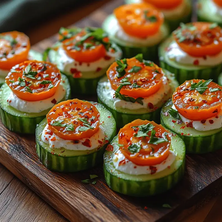 Creating the perfect cavity in your cucumbers for the Spicy Tomato Cucumber Bites is crucial for holding the flavorful cream cheese mixture without compromising their structural integrity. Start by choosing firm cucumbers; English cucumbers are an excellent choice due to their long, straight shape and minimal seeds.