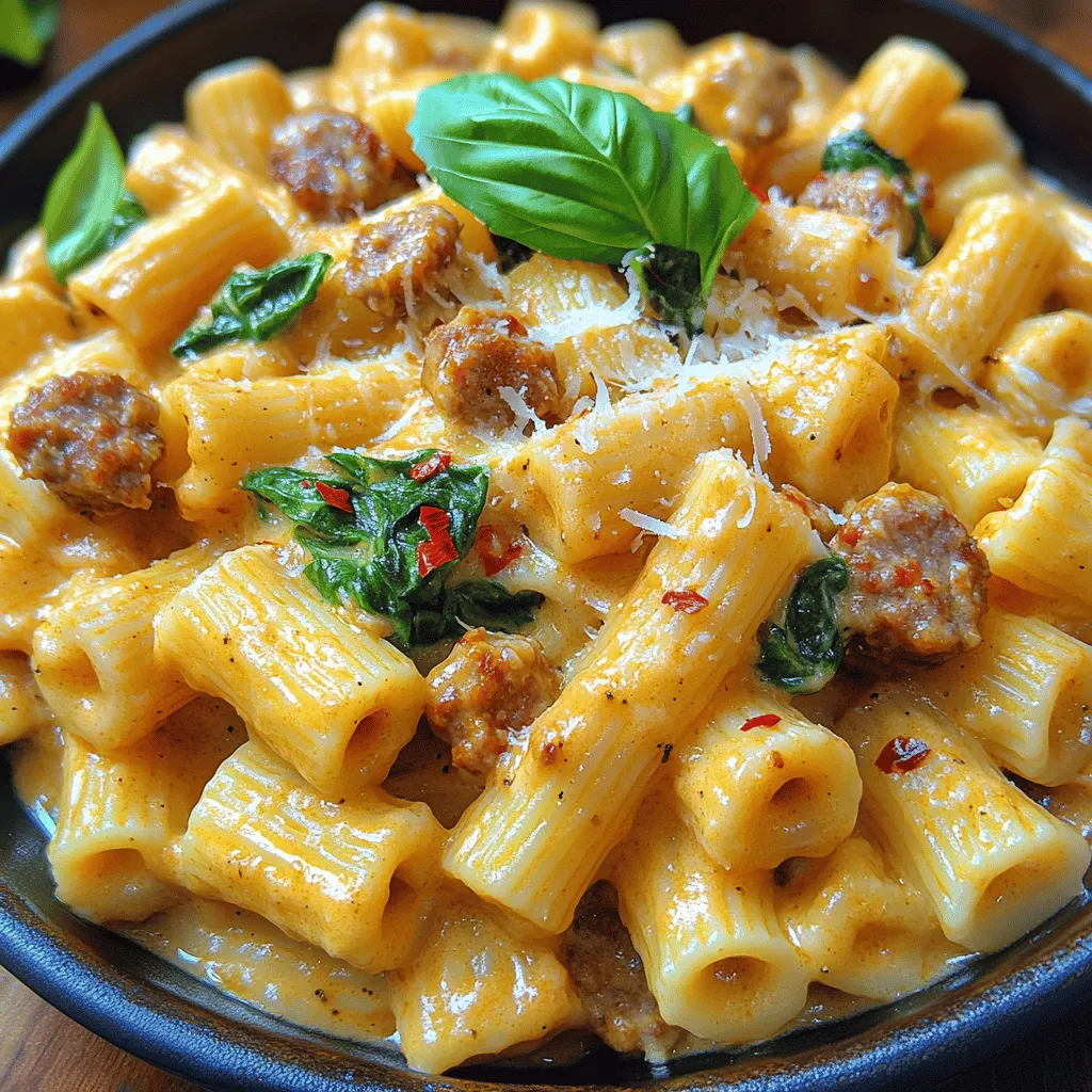 Rigatoni is a type of pasta that is characterized by its short, tubular shape and ridged exterior. This unique form allows the pasta to hold onto sauces exceptionally well, making it an ideal choice for hearty dishes like creamy sausage rigatoni. The ridges catch the sauce, ensuring that each bite is packed with flavor.