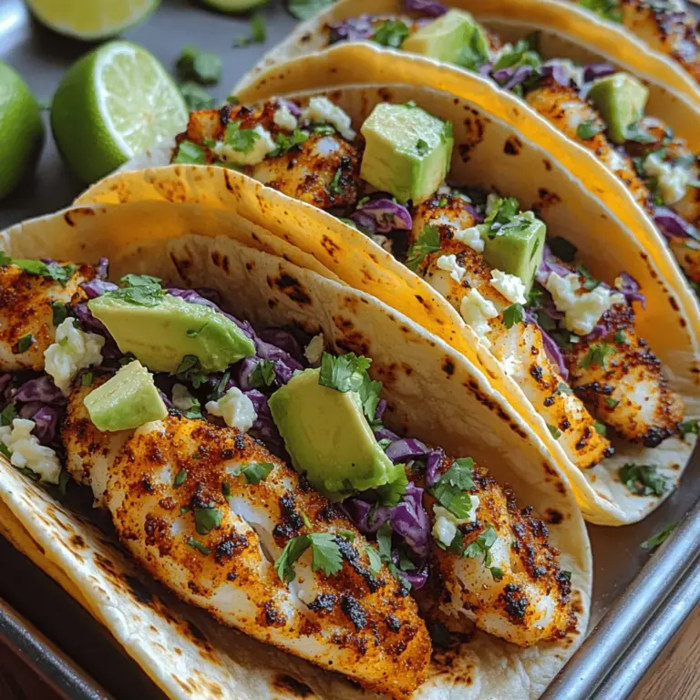 If you're on the lookout for a recipe that packs a punch with vibrant flavors and a tantalizing kick, look no further than Fiery Flavor Burst Blackened Fish Tacos. This dish offers a delightful fusion of fresh ingredients and bold spices, making it a standout choice for taco night or any occasion when you desire something extraordinary. The combination of perfectly blackened fish, a zesty cabbage slaw, and a few additional toppings creates a taco experience that is not only delicious but also visually appealing.