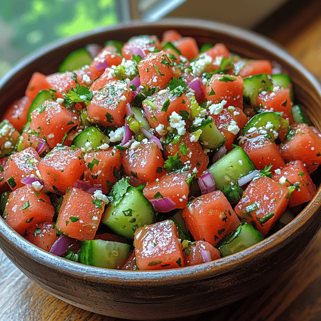 As the sun shines brighter and the temperature rises, the craving for light, refreshing dishes intensifies. Enter the "Fiery Watermelon Delight," a salad that tantalizes your taste buds with its unique blend of sweet and spicy flavors. This vibrant dish offers a delightful combination of juicy watermelon, crisp cucumber, and a kick of jalapeño, making it an ideal accompaniment for summer barbecues, outdoor picnics, or simply as a light lunch. With its colorful presentation and delightful flavors, this salad is bound to steal the spotlight at any gathering.
