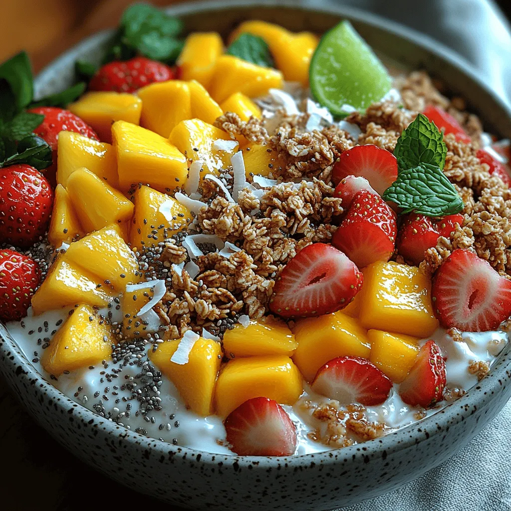 In the realm of health-conscious eating, the Tropical Bliss Bowl emerges as a vibrant, nutritious dish that effortlessly marries tropical flavors with health benefits. This bowl is not just a meal; it is an experience that transports you to sun-kissed beaches and lush fruit orchards with every bite. Perfect for breakfast, brunch, or even a refreshing snack on a warm day, the Tropical Bliss Bowl is a delightful way to infuse your diet with the bright, luscious flavors of mango and strawberries.