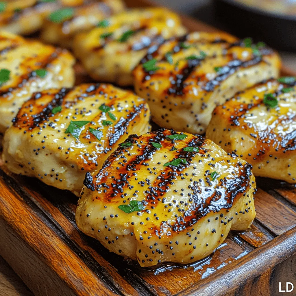 Grilled Lemon Poppy Chicken Bites are a delightful fusion of bright, refreshing flavors and succulent chicken that are sure to impress at any gathering. This dish is not only visually appealing with its vibrant yellow hues and speckles of poppy seeds, but it also boasts a medley of flavors that dance on the palate. The zesty lemon pairs beautifully with the tender chicken, creating a dish that is both satisfying and light. Whether you're serving it at a family barbecue, packing it for a picnic, or enjoying a casual dinner at home, these chicken bites are versatile enough to fit any occasion.