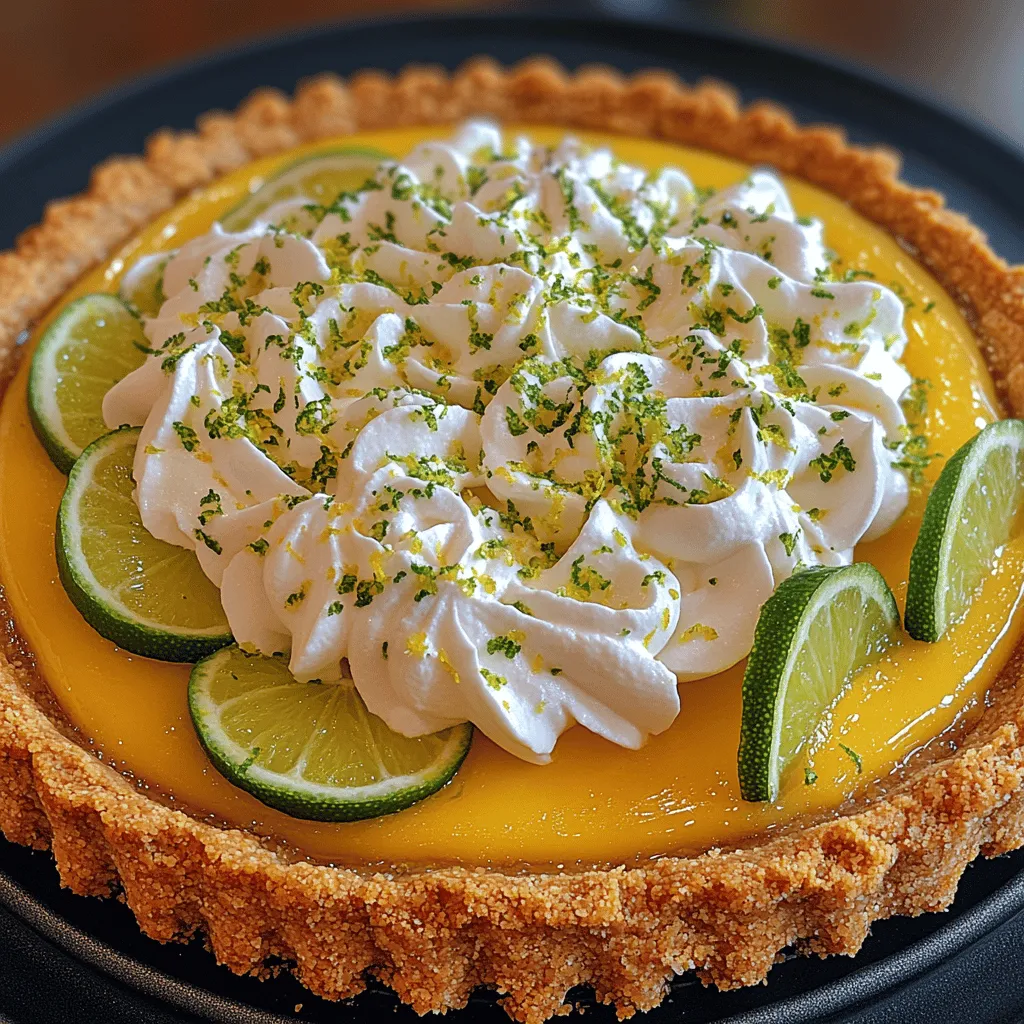 Key Lime Pie is a dessert that evokes images of sun-soaked beaches and vibrant summer gatherings. With its perfect balance of sweet and tart flavors, this beloved dish has earned its spot as a staple in many households, especially in warmer climates where the heat calls for something refreshing. The pie's luscious filling, made from the uniquely tangy key limes, is encased in a buttery, crumbly graham cracker crust, creating a delightful contrast that makes every bite a celebration of flavor. Whether served at a summer barbecue, a holiday feast, or simply as a comforting treat after a long day, Zesty Sunshine Key Lime Pie is sure to brighten up any occasion.
